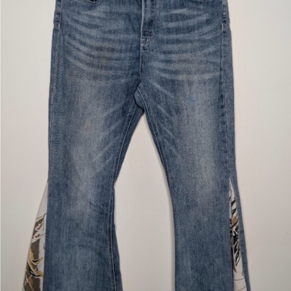 Floral Panel Blue Flare Jeans - Picture 2 of 11